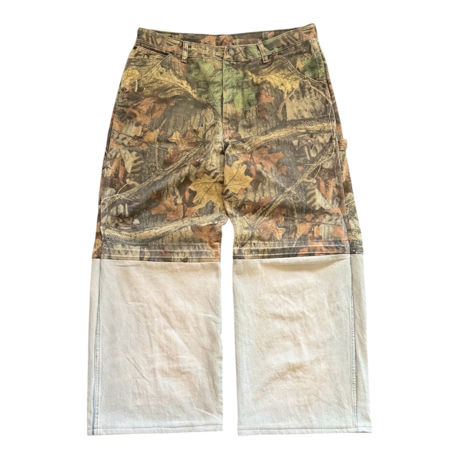 " half & half" camo jeans