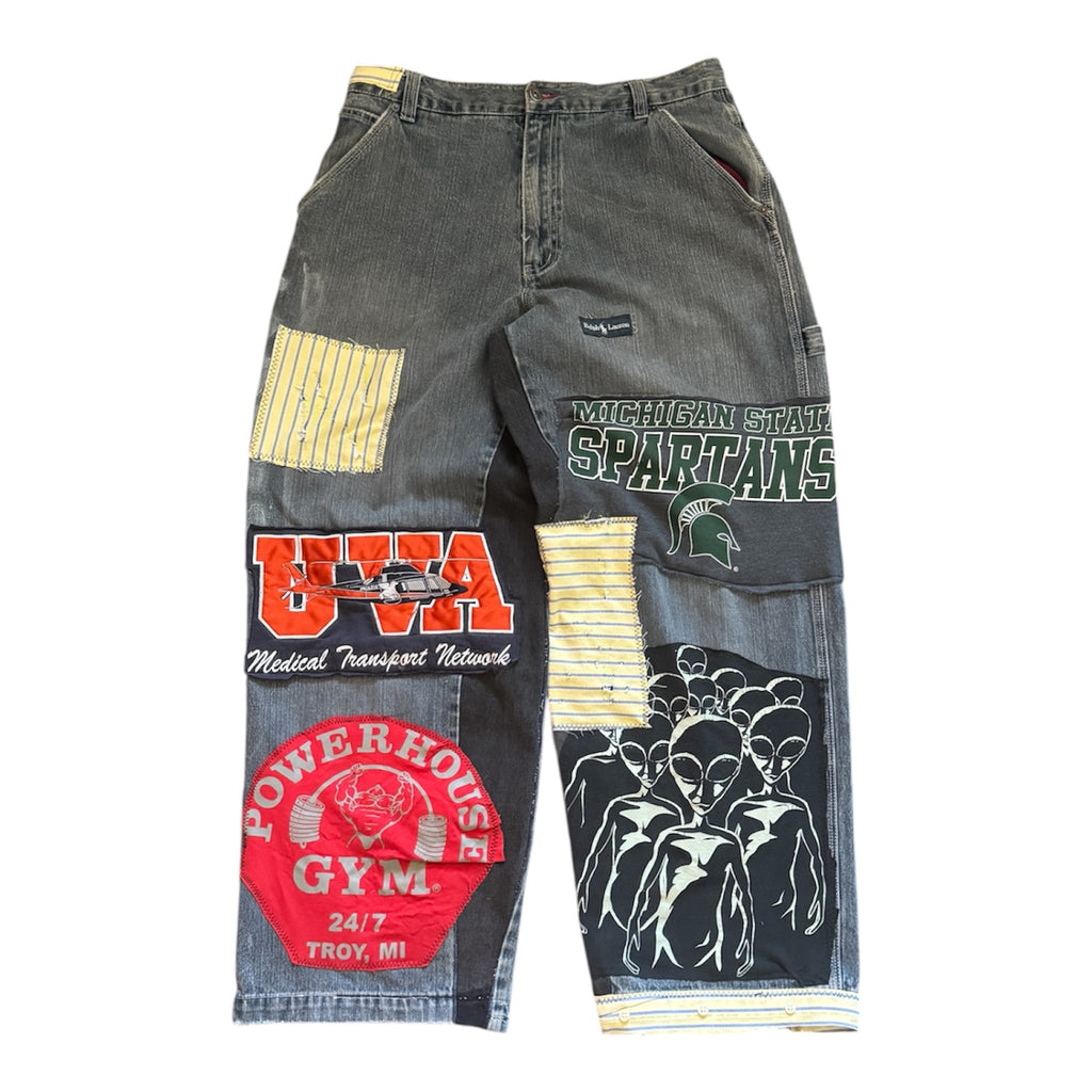 patchy baggy jeans