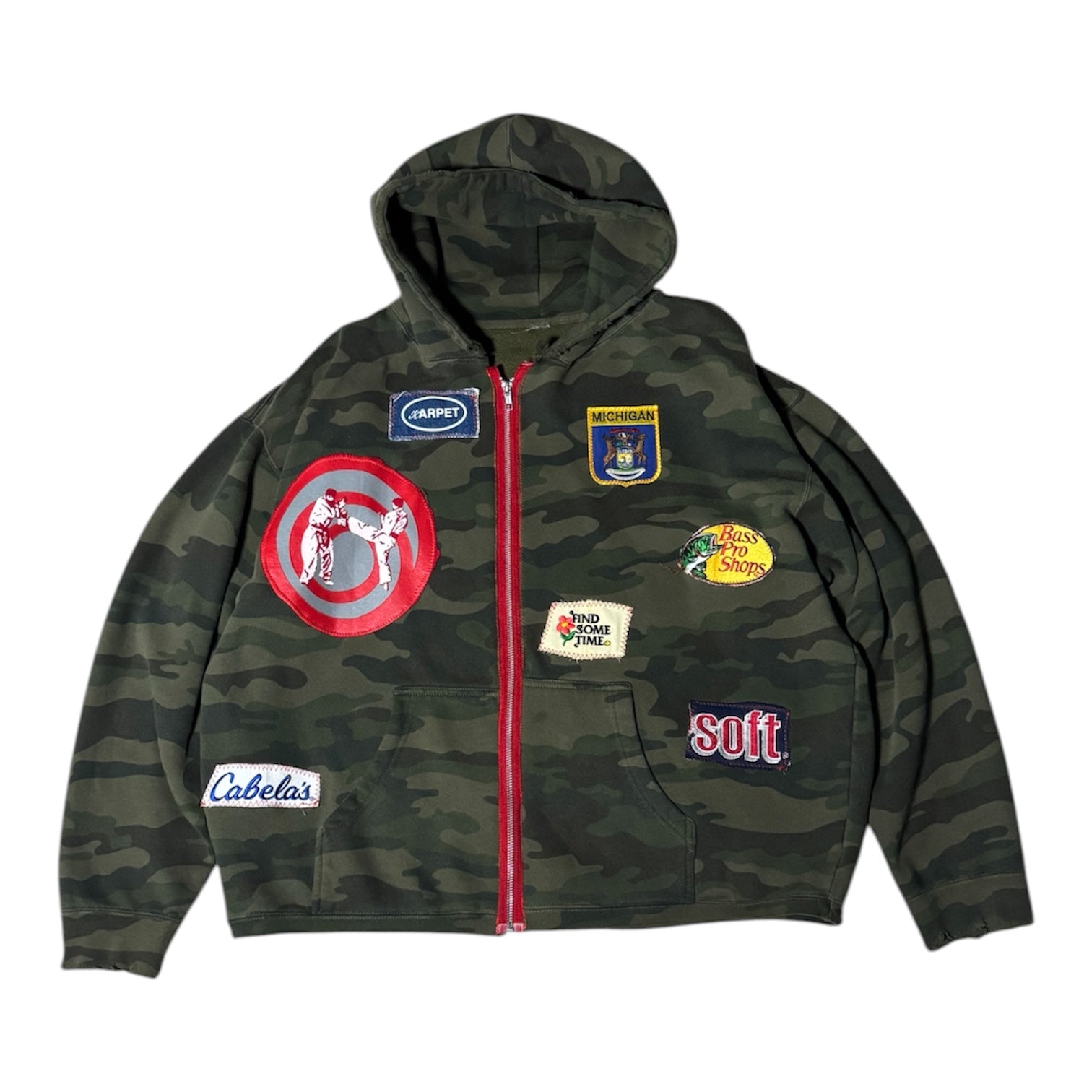 camo patches zip up hoodie